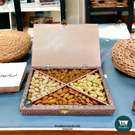 Copper Oxidised Wooden Dry Fruit Box – Lakshmi Ganesh 10x7 Diwali Gift | ShopBeat