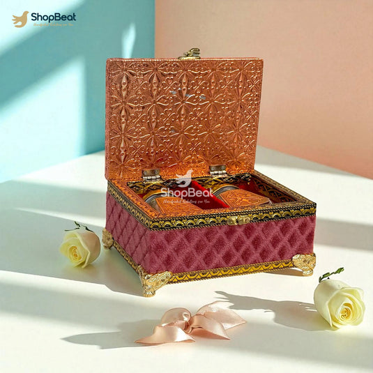 Pink Velvet Dry Fruit Gift Box with 2 Glass Jars