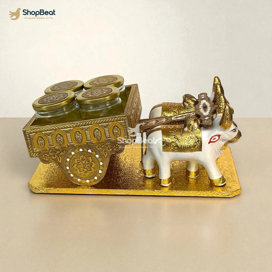 Golden Oxidised Bullock Cart Dry Fruit Box – Decorative Wooden Gift Box | ShopBeat