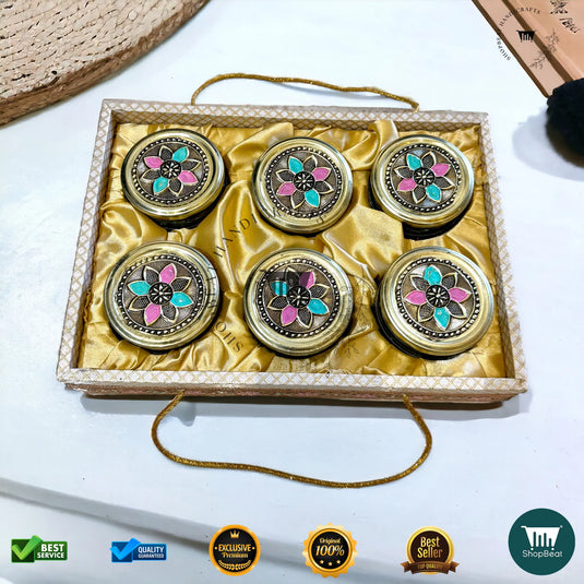 Golden Oxidised Dry Fruit Tray – Meena Art Design with 6 Glass Jars