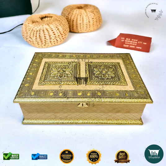 Golden Oxidised Dry Fruit Box – Velvet Finish with 6 Glass Jars