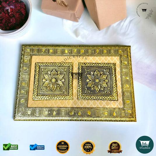 Golden Oxidised Dry Fruit Box – Velvet Finish with 6 Glass Jars