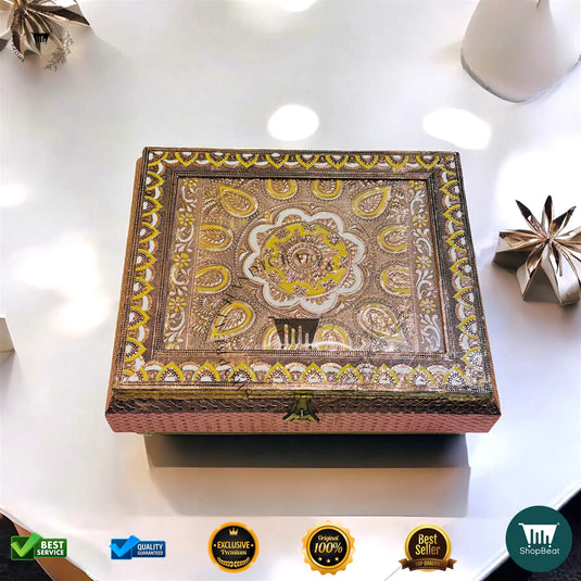 Copper Oxidised Dry Fruit Box – Meena Art with 6 Glass Jars