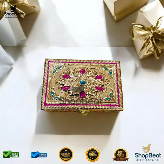 Golden Meenakari Multipurpose Box – 4x6 Inch Pooja & Jewellery Gift Box