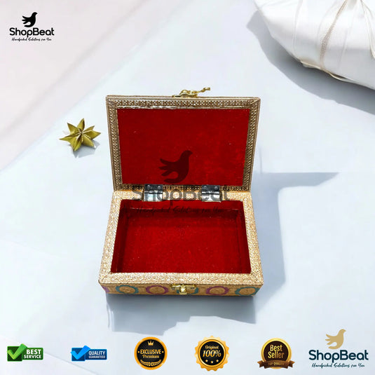 Golden Meenakari Multipurpose Box – 4x6 Inch Pooja & Jewellery Gift Box