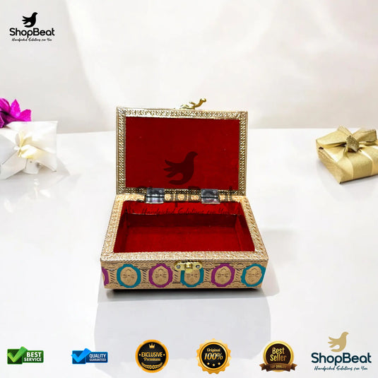 Golden Meenakari Multipurpose Box – 4x6 Inch Pooja & Jewellery Gift Box