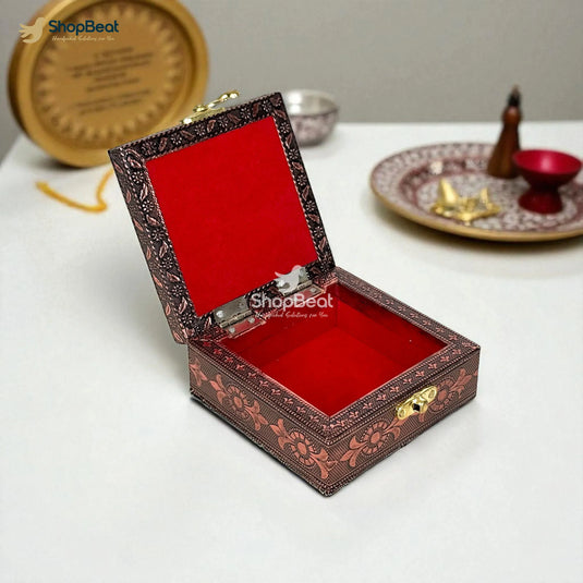 Copper Oxidised Shree Yantra Pooja Box / Jewellery Box / Multipurpose Box – 4x4