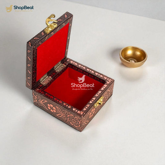 Copper Oxidised Pichwai Pooja Box / Jewellery Box / Multipurpose Box – 4x4