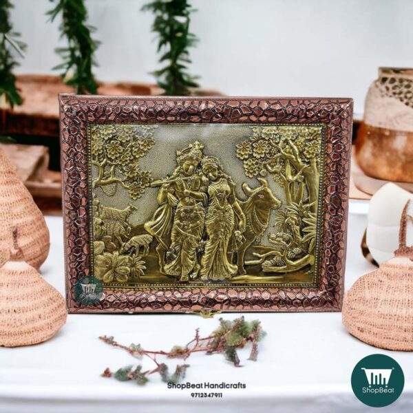 ShopBeat Copper Oxidised Radhe Krishna Wooden Dryfruit Box 9x7 inches