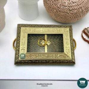 ShopBeat Golden Oxidised Acrylic Window Light Weight Wooden Dry fruit Box 5x7 inch