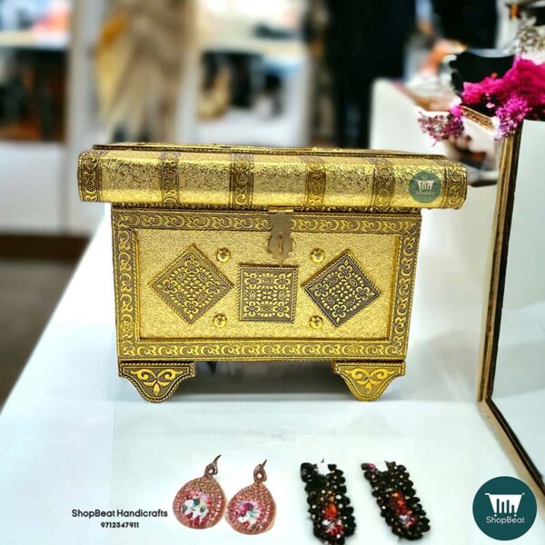 ShopBeat Golden Oxidised Golden Wooden Traditional Patari/Jewellery Box 6x9 Inches - Image 2
