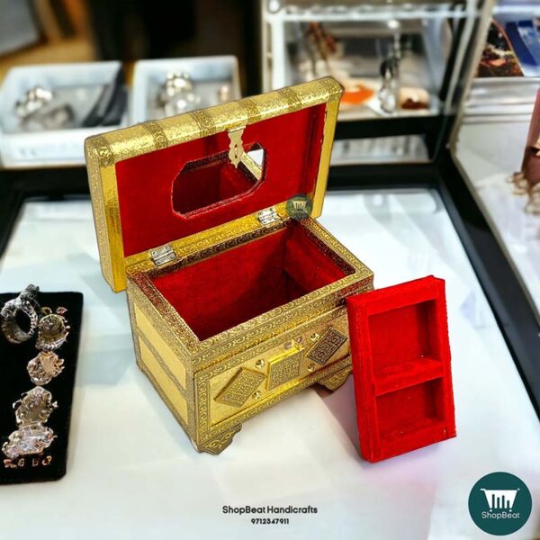 ShopBeat Golden Oxidised Golden Wooden Traditional Patari/Jewellery Box 6x9 Inches - Image 4