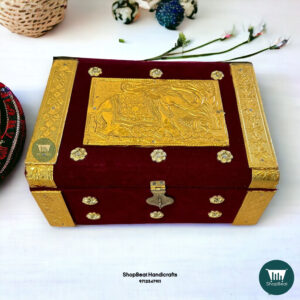 ShopBeat Golden Oxidised Velvet 6 Jar Dry Fruit Box 10x7 inch