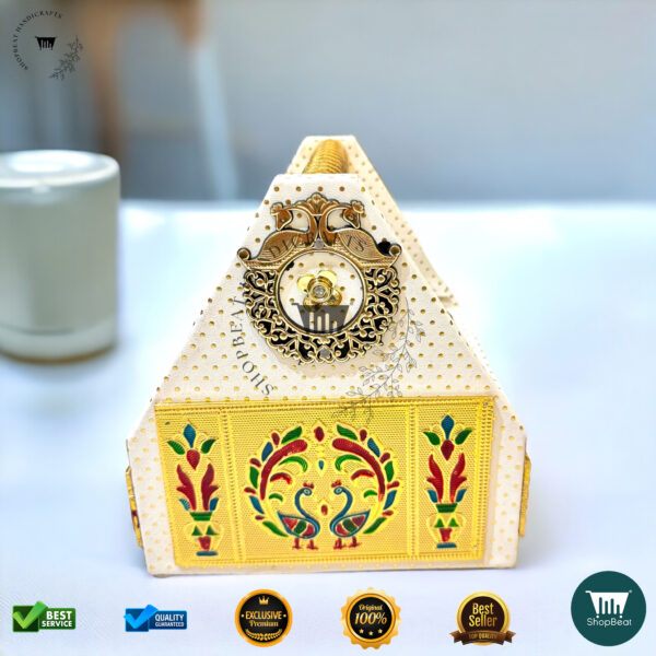 ShopBeat Premium White Rexine Decorative Dryfruit Tray-Box With 4 Glass Jar 7x7 - Image 4